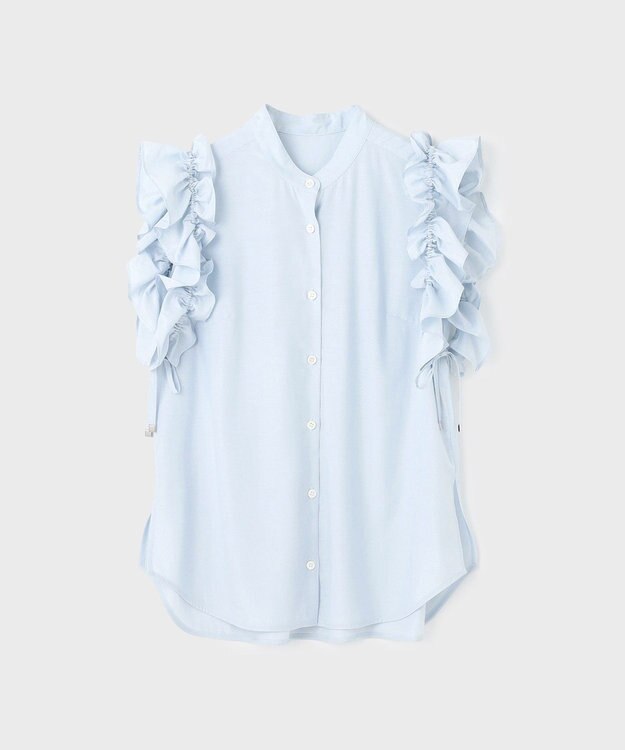 GRACE CONTINENTAL マルチフリルノースリーブブラウス サックス