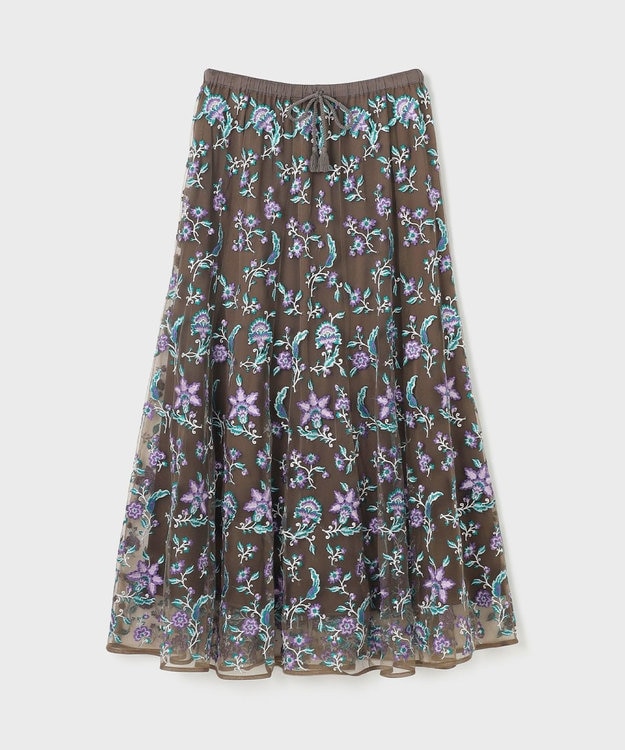 GRACE CONTINENTAL サラサ刺繍チュールスカート カーキ