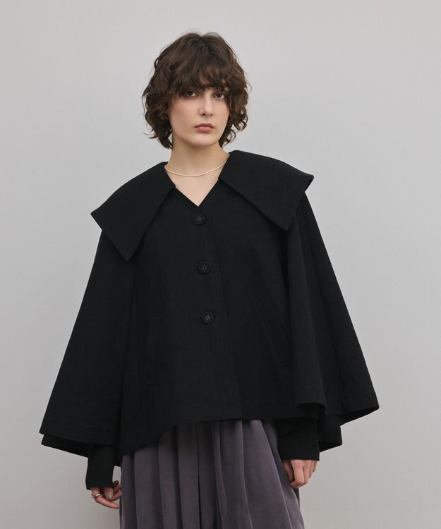 GRACE CONTINENTAL リネンオックスケープジャケット ブラック