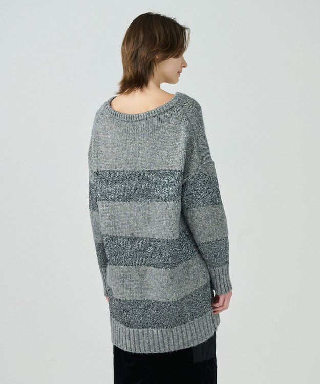 GRACE CONTINENTAL ラメボーダーニットトップ グレー