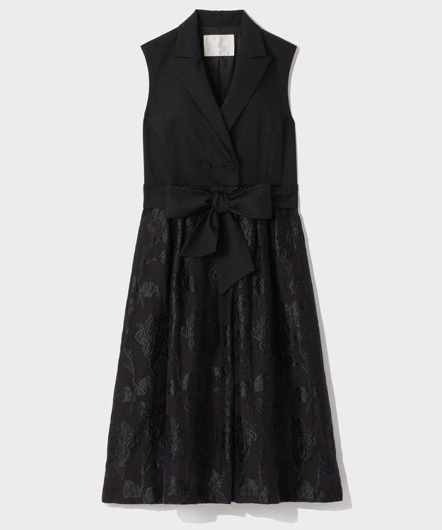 GRACE CONTINENTAL フラワージャガードテーラードレス ブラック