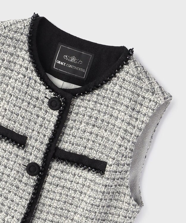 GRACE CONTINENTAL ツイードペプラムベスト ホワイト