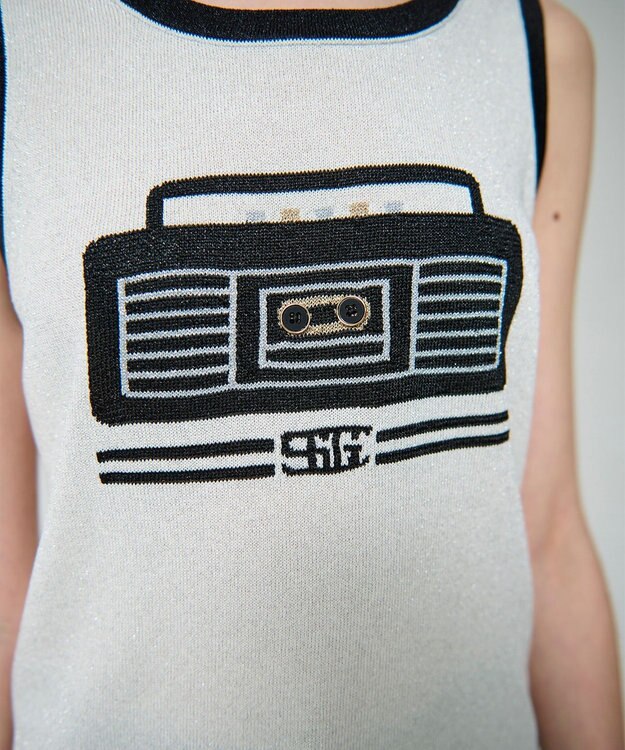 GRACE CONTINENTAL ラメニットノースリーブ ホワイト