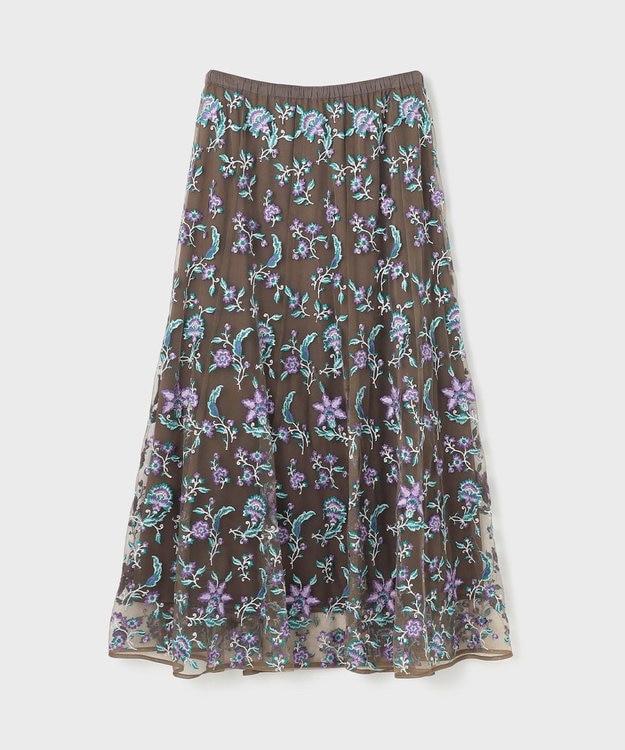 GRACE CONTINENTAL サラサ刺繍チュールスカート カーキ