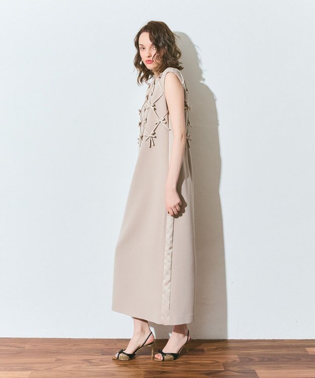 GRACE CONTINENTAL リボンモチーフドレス ベージュ