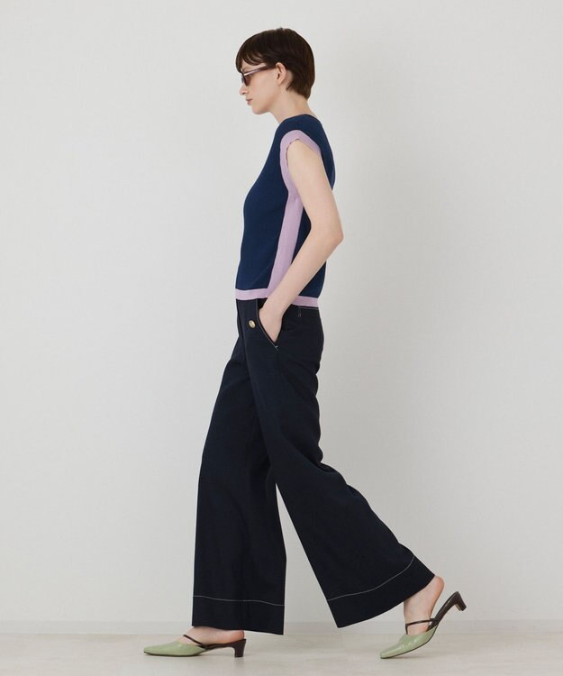GRACE CONTINENTAL バイカラーリブニットトップ ネイビー
