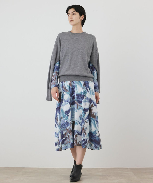 GRACE CONTINENTAL ウールスリットニットトップ グレー