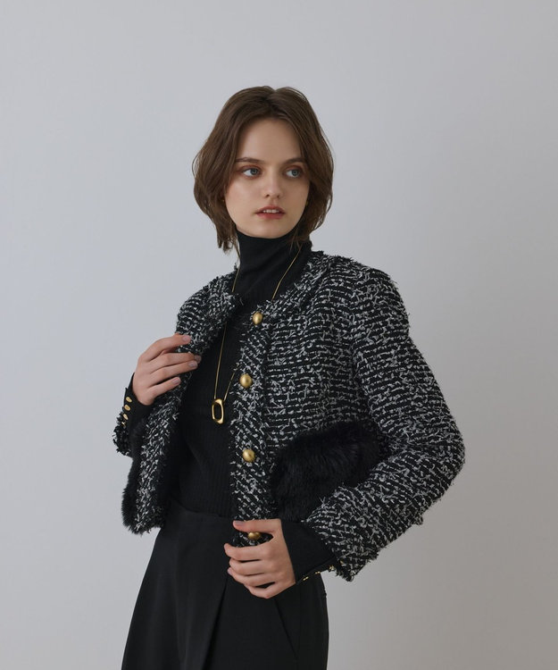 ツィードコンビライダースジャケット　グレースコンチネンタル ツィードコンビライダースジャケット グレースコンチネンタル