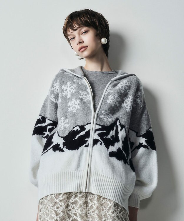 GRACE CONTINENTAL スノージャガードニットフーディ グレー