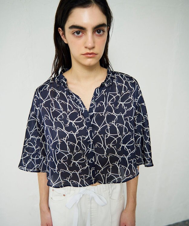 GRACE CONTINENTAL ラインハートケープブラウス ネイビー