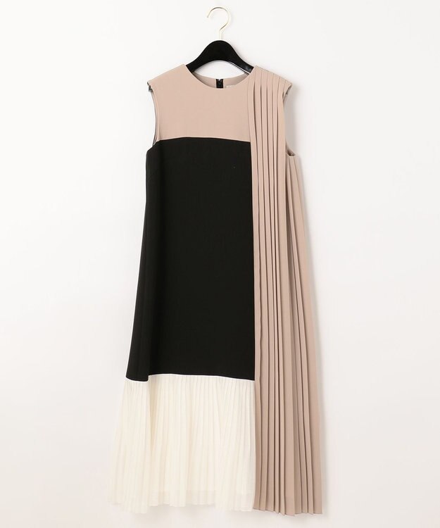 GRACE CONTINENTAL カラーブロックプリーツワンピース ブラック