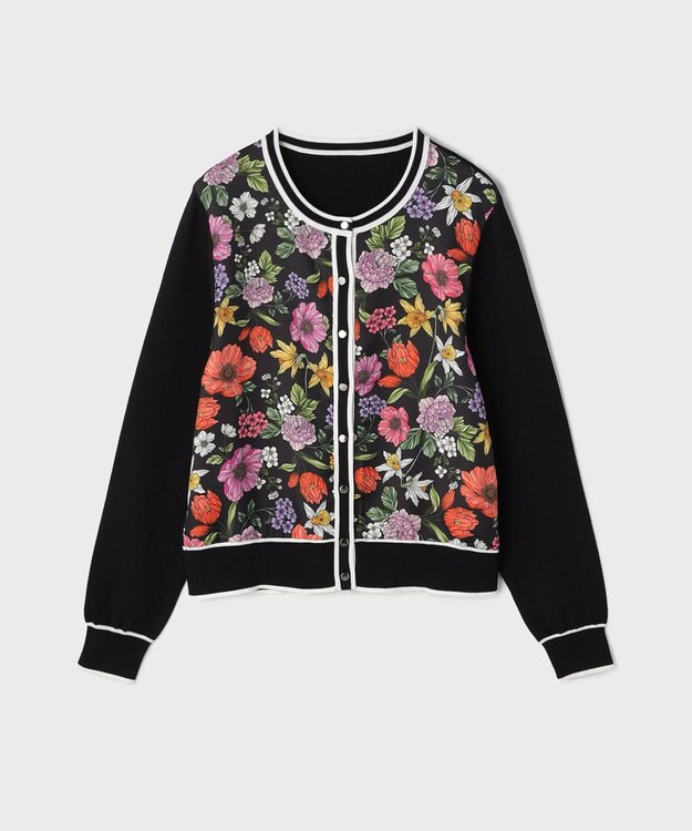 GRACE CONTINENTAL フラワープリントニットカーディガン ブラック