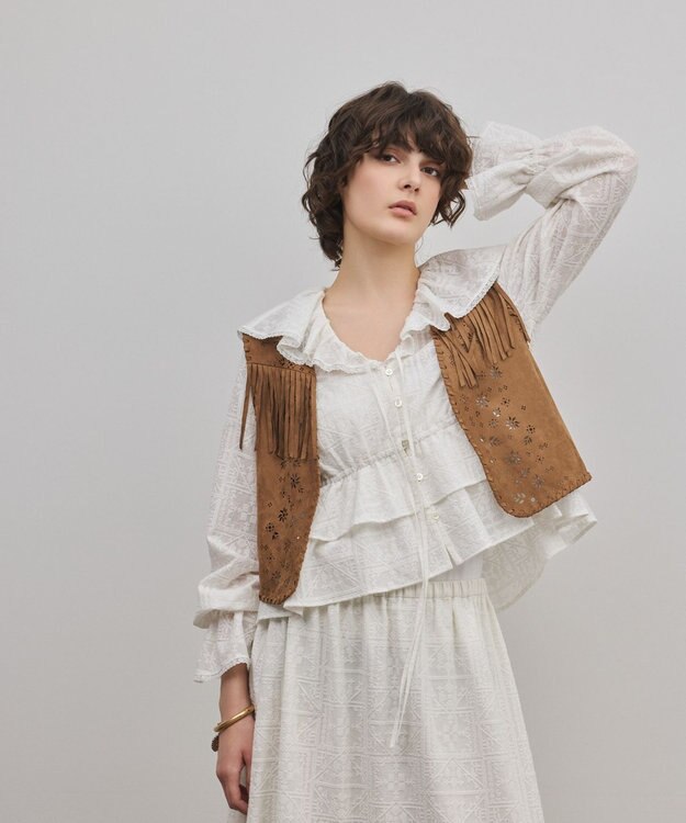 GRACE CONTINENTAL フェイクスウェードジレ キャメル