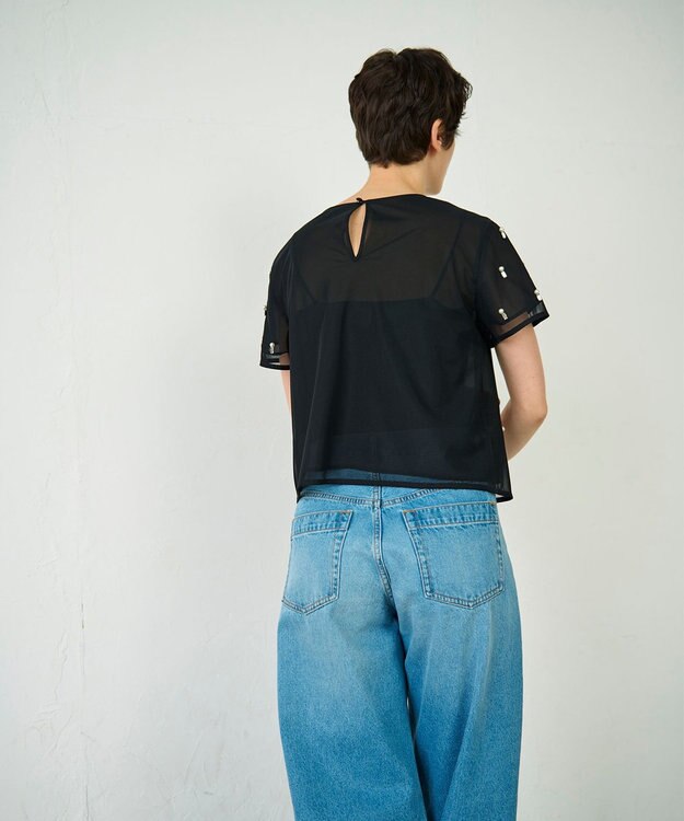 GRACE CONTINENTAL ビジューチュールトップ ブラック