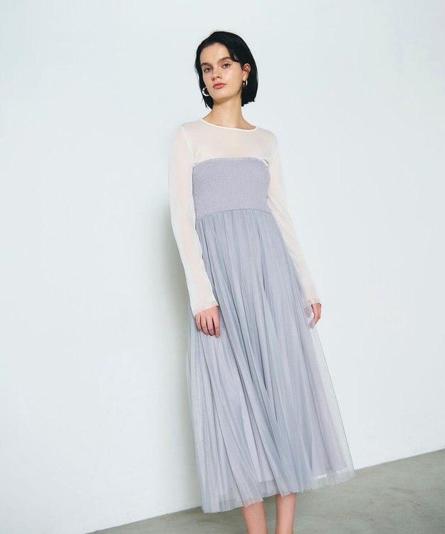 GRACE CONTINENTAL プリーツコンビベアワンピース グレー