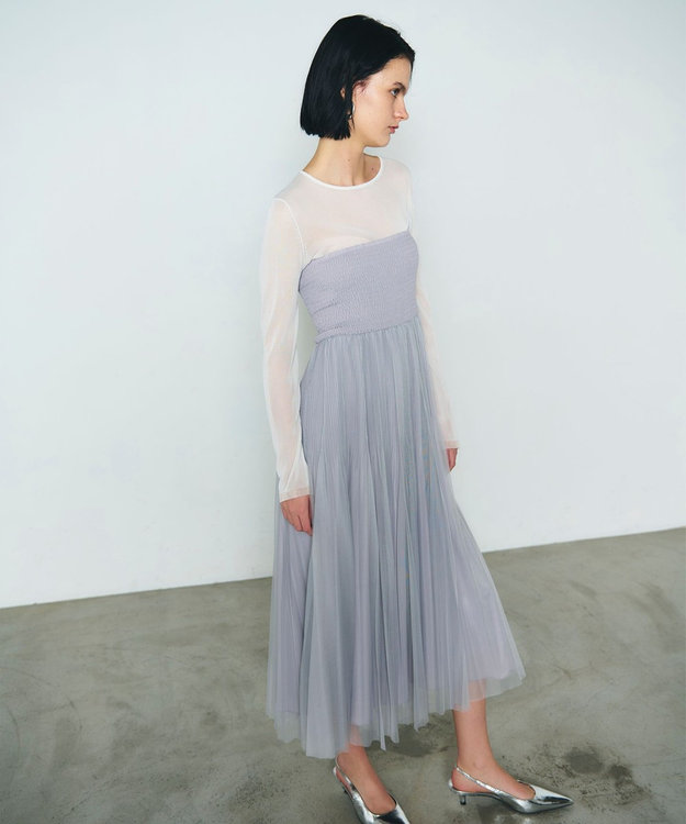GRACE CONTINENTAL プリーツコンビベアワンピース グレー