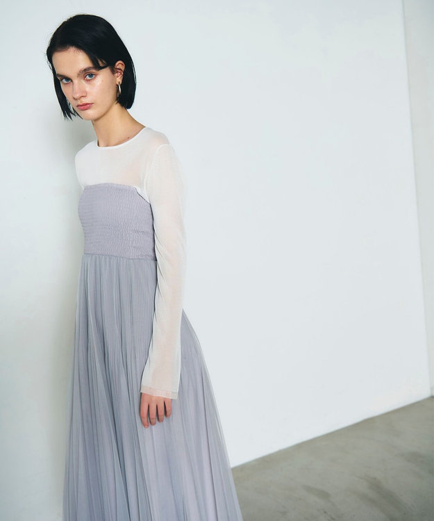 GRACE CONTINENTAL プリーツコンビベアワンピース グレー