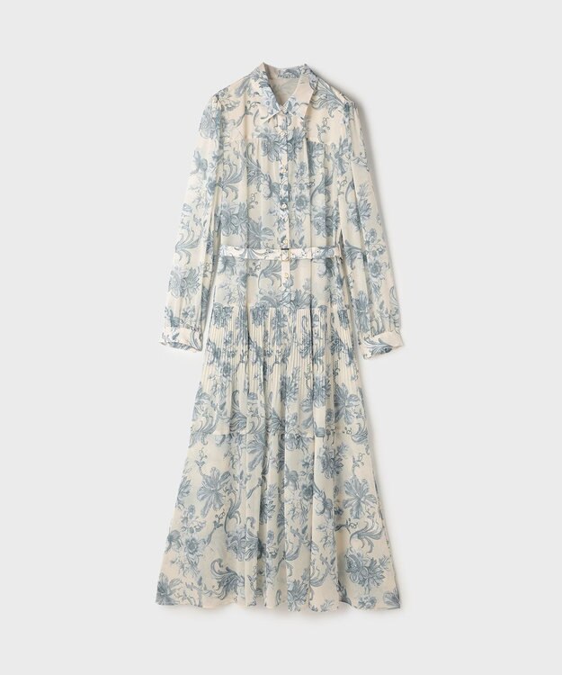 GRACE CONTINENTAL フラワープリントプリーツワンピース ベージュ