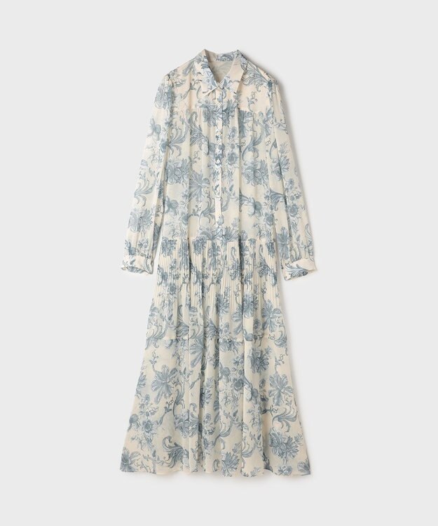 GRACE CONTINENTAL フラワープリントプリーツワンピース ベージュ