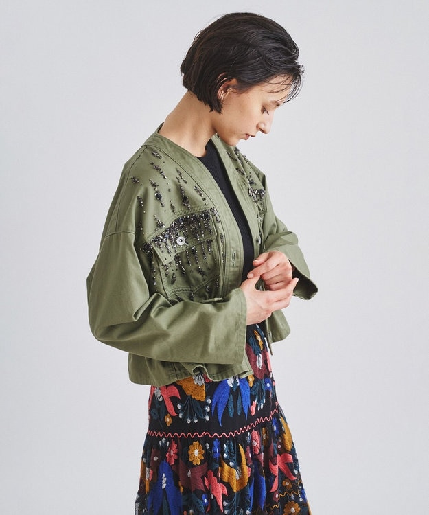 【美品】Diagramグレースコンチネンタル　ノカラージャケット／ベージュM Diagram（ダイアグラム） WOMEN ジャケット GRACE CONTINENTAL