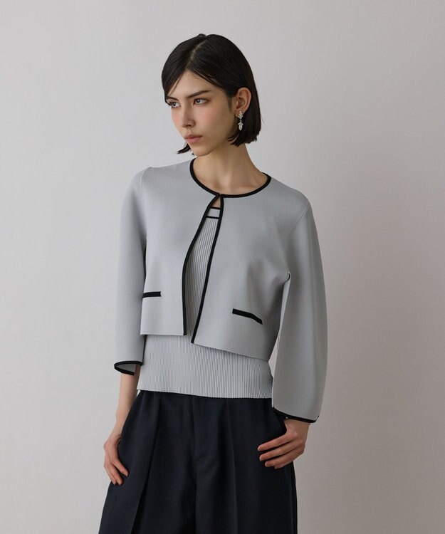 GRACE CONTINENTAL バイカラースリットニットカーディガン ブルー