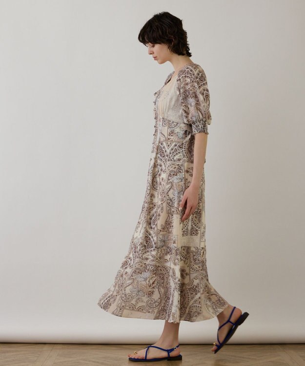 GRACE CONTINENTAL スカーフプリントドレス ベージュ