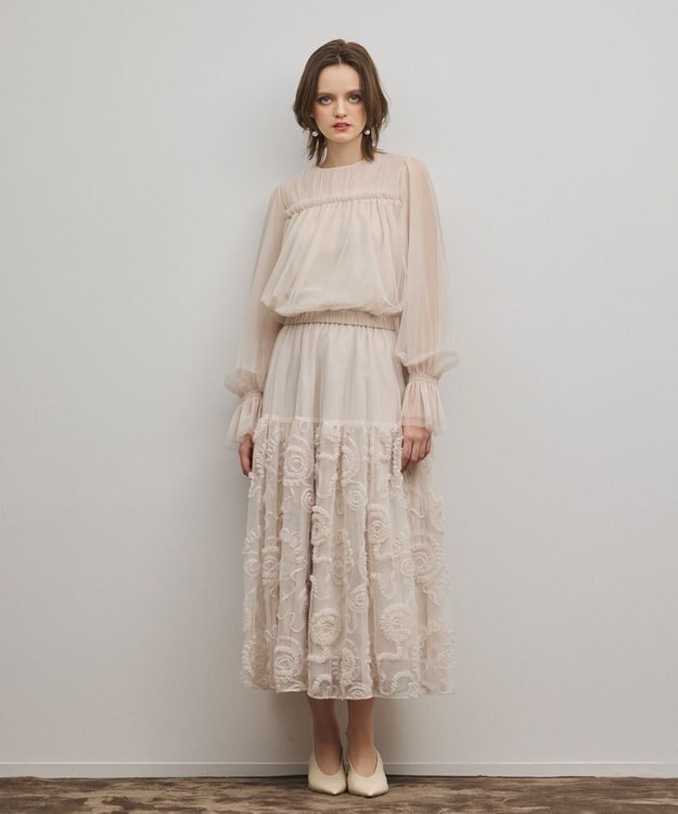 GRACE CONTINENTAL 刺繍チュールスカート キナリ