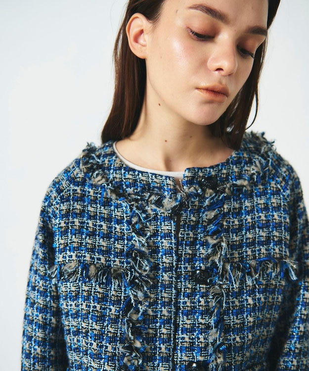 GRACE CONTINENTAL フリンジドルマンジャケット ブルー