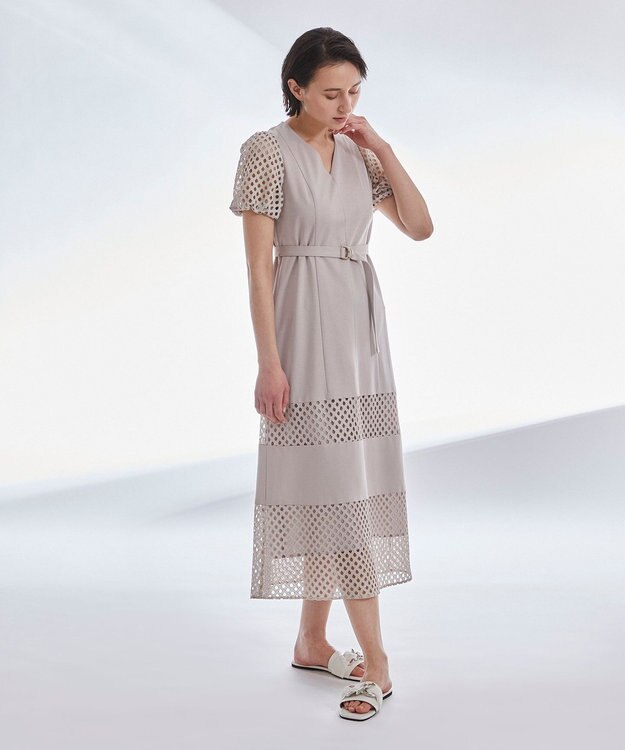 GRACE CONTINENTAL メッシュコンビジャージワンピース ベージュ