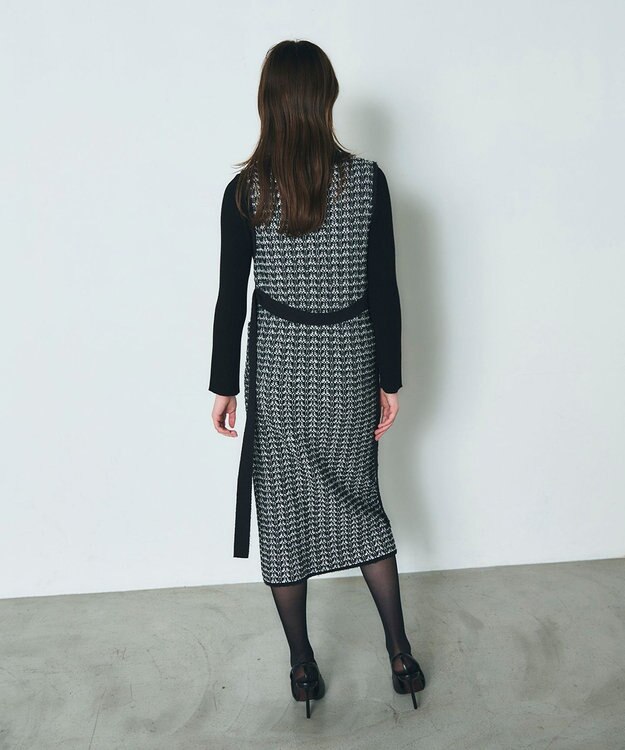 GRACE CONTINENTAL バイカラージャガードニットワンピース ブラック