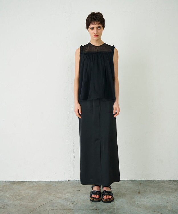 GRACE CONTINENTAL チュールノースリーブ トップ ブラック