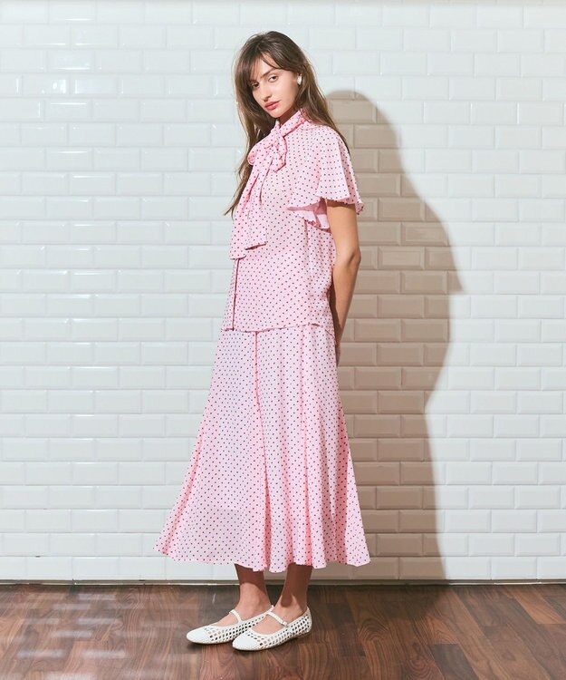 GRACE CONTINENTAL ドットジャガードボウタイブラウス ピンク