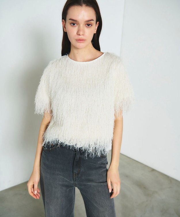 GRACE CONTINENTAL フリンジトップ ホワイト