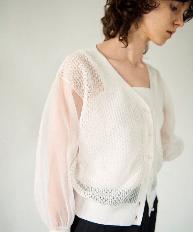 GRACE CONTINENTAL シアードルマンニットカーディガン ホワイト