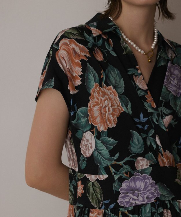 GRACE CONTINENTAL アンティークフラワープリントワンピース ブラック