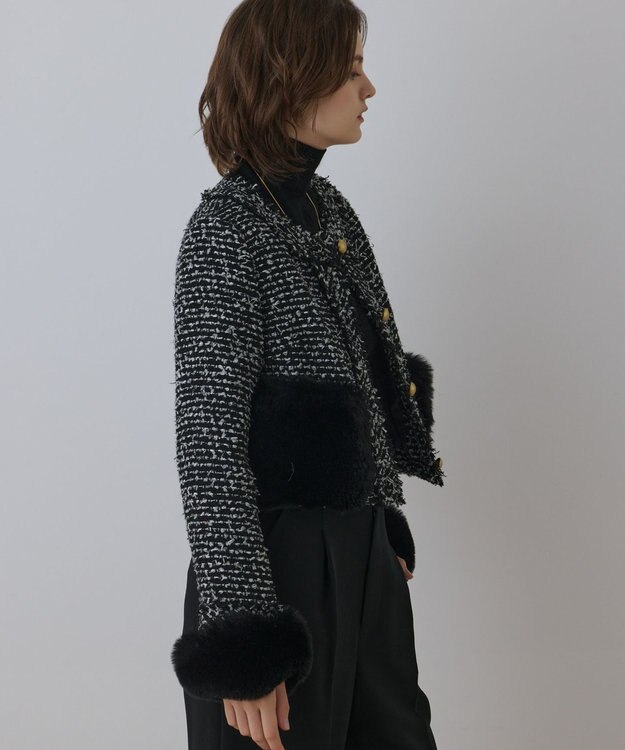 GRACE CONTINENTAL ツイードコンビジャケット ブラック