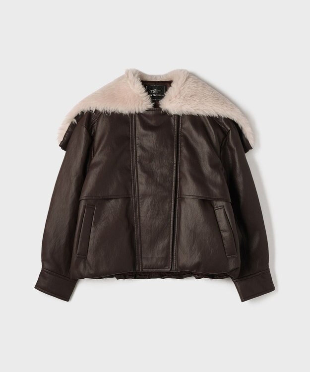 GRACE CONTINENTAL フェイクレザーボンバージャケット ダークブラウン