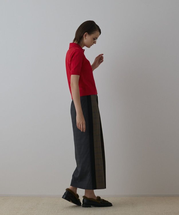 GRACE CONTINENTAL バイカラーポロニットトップ レッド