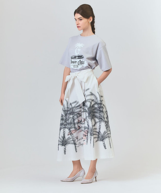 GRACE CONTINENTAL プラージュプリントタックスカート ホワイト
