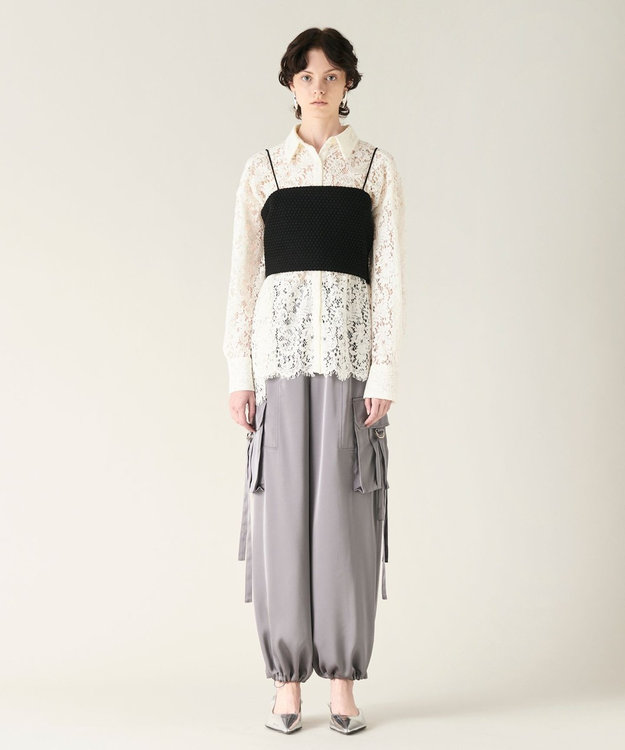 GRACE CONTINENTAL サテンカーゴパンツ グレー