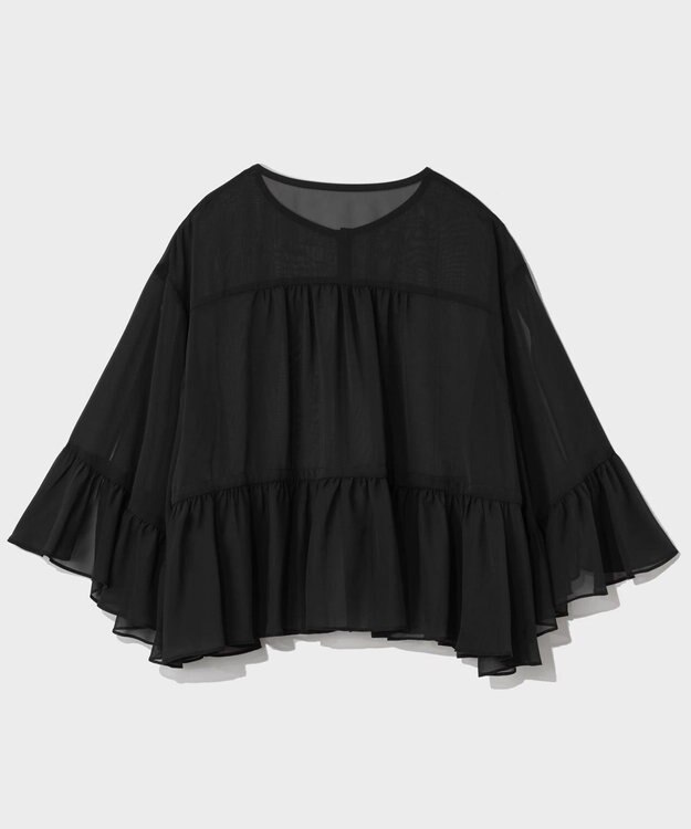 GRACE CONTINENTAL シフォンフリルポンチョ ブラック