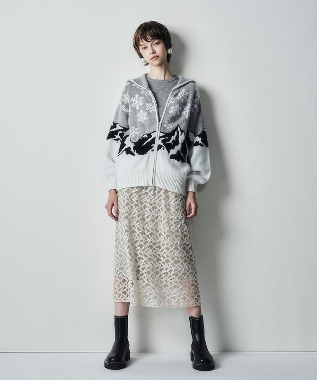 GRACE CONTINENTAL スノージャガードニットフーディ グレー