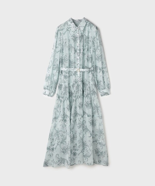 GRACE CONTINENTAL フラワープリントプリーツワンピース ブルー