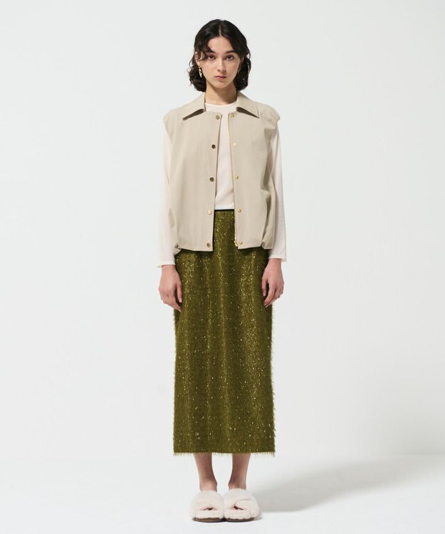 GRACE CONTINENTAL フリンジジャガードタイトスカート カーキ