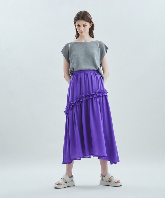 グレースクラス　23ss　シアーフリルティアードスカート　ベージュ　ロング シアーフリルティアードスカート / GRACE CONTINENTAL | GRACE
