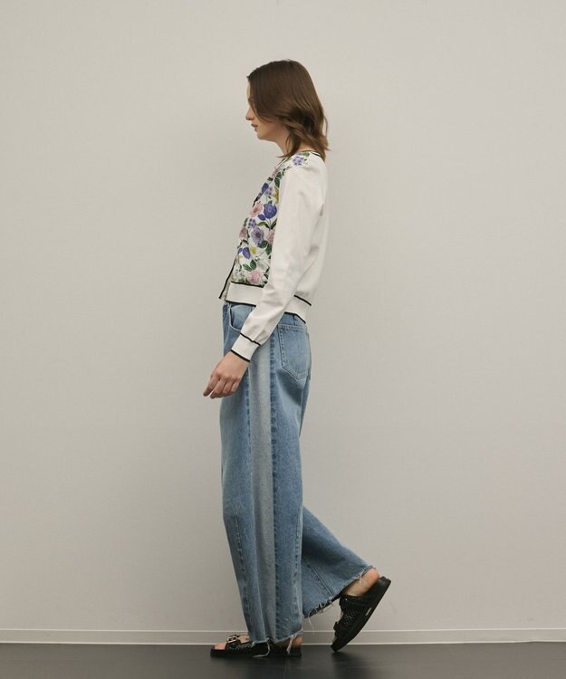 GRACE CONTINENTAL フラワープリントニットカーディガン ホワイト