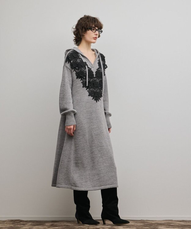 GRACE CONTINENTAL ケミカルレースニットワンピース グレー