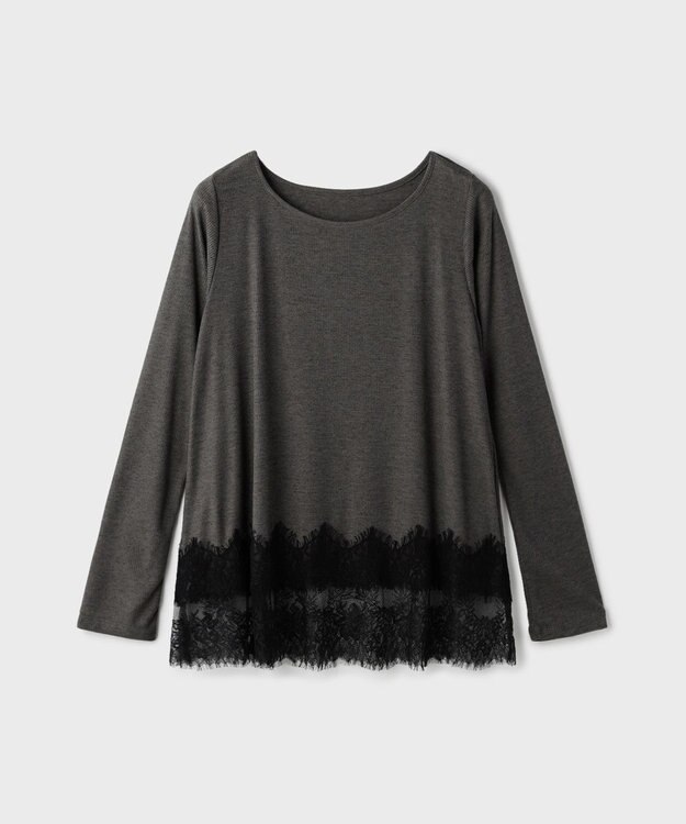 GRACE CONTINENTAL レースヘムテレコカットトップ グレー
