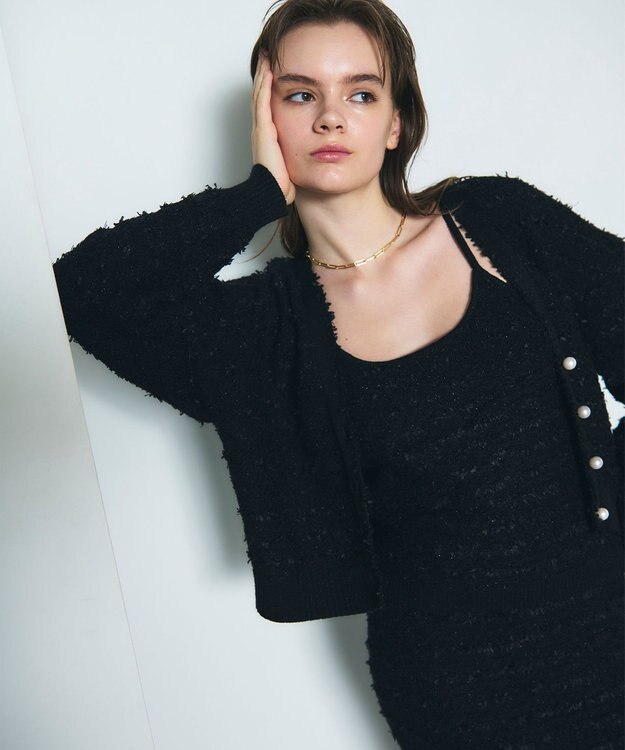 GRACE CONTINENTAL ラメツイードニットカーディガン ブラック