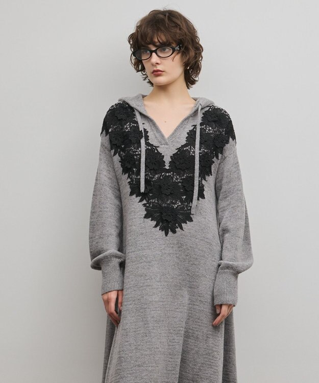 GRACE CONTINENTAL ケミカルレースニットワンピース グレー